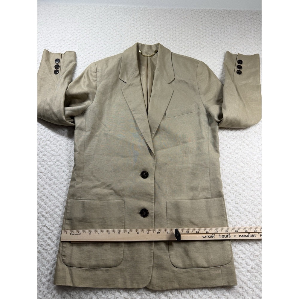 Linen Beige Brown Blazer Pockets Size S Vintage Minimalist Earthy - Picture 7 of 7